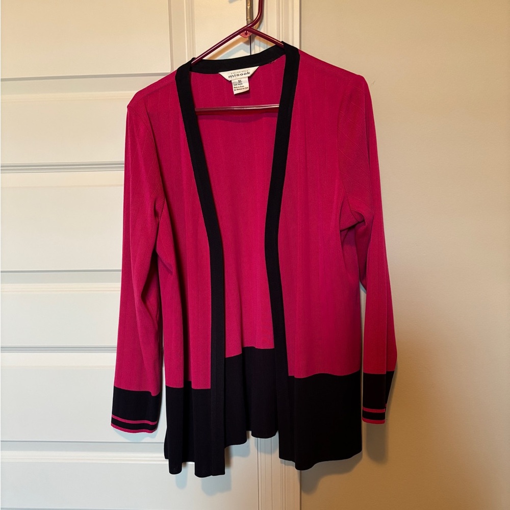 Exclusively Misook pink and black cardigan